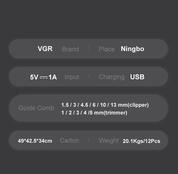 Комплект 3 в 1 VGR V-694: акумуляторна машинка для стрижки, триммер та електробритва, синій 10627 фото