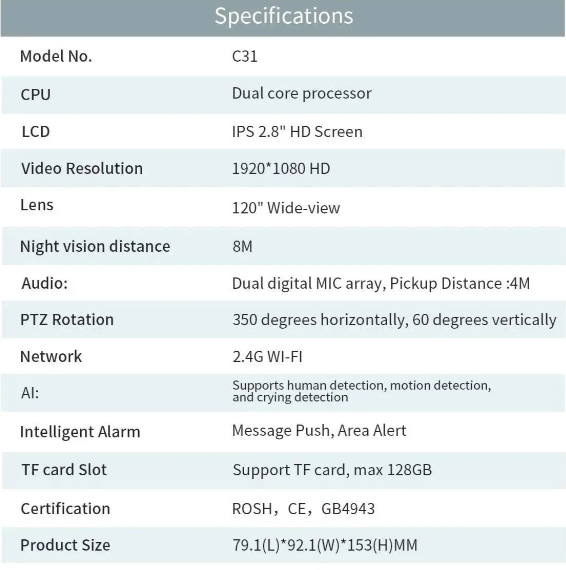 Wi-Fi камера с экраном C31 9161 для использования в помещении 08388 фото