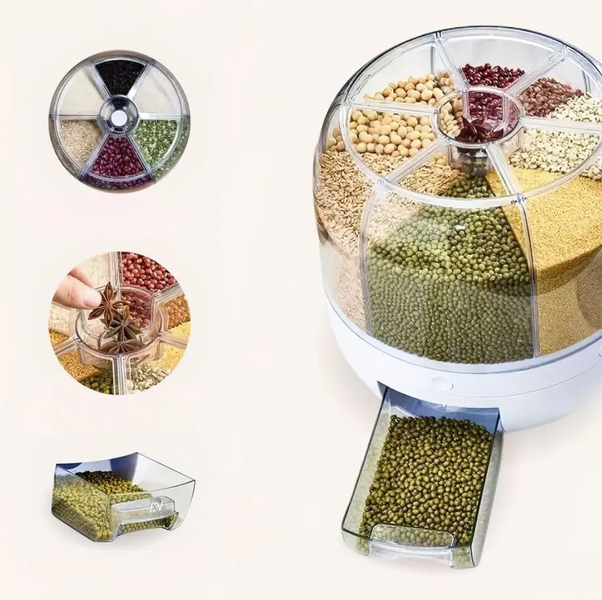 Круглый органайзер для круп и сыпучих продуктов с дозатором на 6 л. 360&deg; 07252 фото