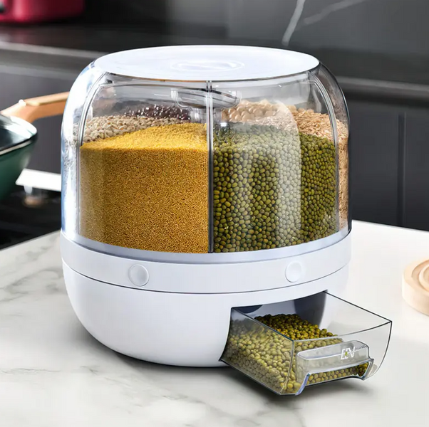 Круглый органайзер для круп и сыпучих продуктов с дозатором на 6 л. 360&deg; 07252 фото