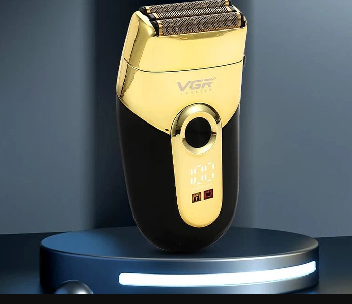 Бездротова електробритва для гоління обличчя з USB та LED-індикатором VGR V-383 Pro Золотистий з чорним + Підставка 10673 фото