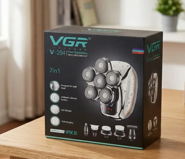Електробритва для чоловіків 7в1, 1400 мАг, від USB, VGR 394, Сіра / Бездротова акумуляторна бритва / Бритва електрична 10886 фото