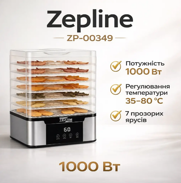 Сушарка дегідратор електрична Zepline ZP-00349 сушарка для овочів і фруктів із терморегулятором 7 секцій 00349 фото