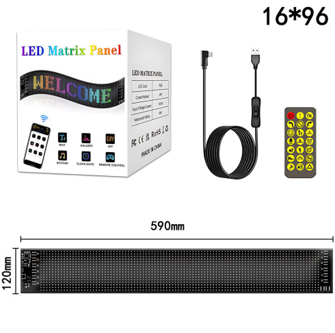 Гнучкий екран для авто/світлодіодна LED-табличка Гнучка LED-панель 120x595мм, з Wi-Fi, RGB + пульт 09940 фото