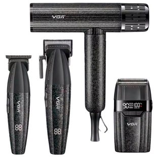 Набор для стрижки VGR 4 в 1 V-640 S4 BLACK, машинка для стрижки (clipper), триммер, электробритва (шейвер), фен 10632 фото