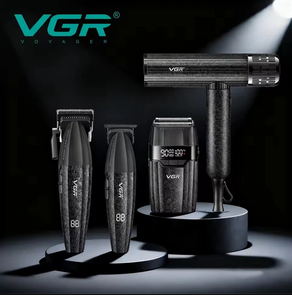 Набор для стрижки VGR 4 в 1 V-640 S4 BLACK, машинка для стрижки (clipper), триммер, электробритва (шейвер), фен 10632 фото