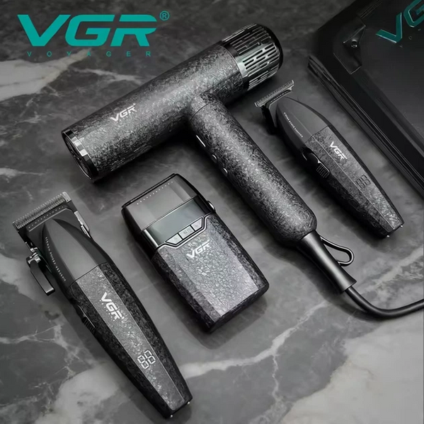 Набор для стрижки VGR 4 в 1 V-640 S4 BLACK, машинка для стрижки (clipper), триммер, электробритва (шейвер), фен 10632 фото