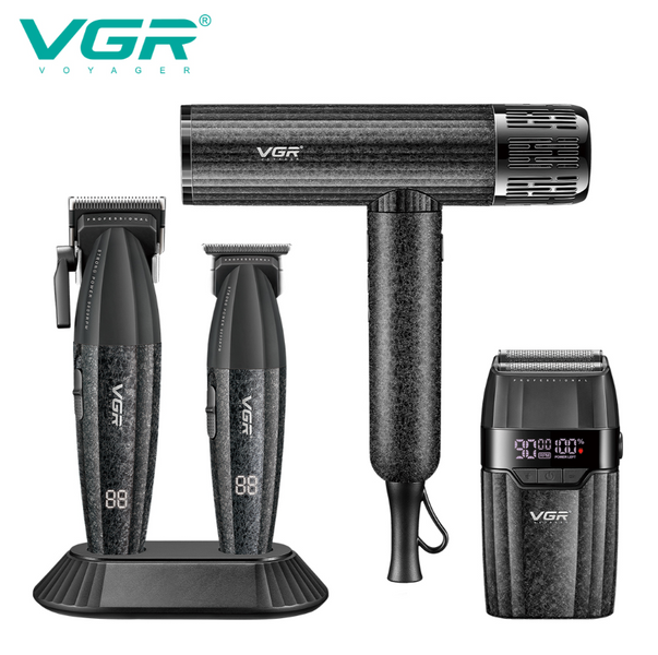 Набор для стрижки VGR 4 в 1 V-640 S4 BLACK, машинка для стрижки (clipper), триммер, электробритва (шейвер), фен 10632 фото