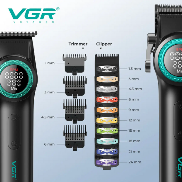 Комплект для стрижки VGR STEPLERSS PRO 3 IN 1 BLACK, машинка для стрижки (Clipper), тример, шейвер 10435 фото