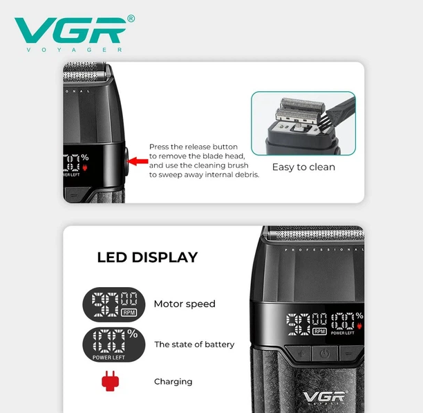 Электробритва VGR V-640S, шейвер, двойное лезвие, 9000 RPM, LED Display 10618 фото