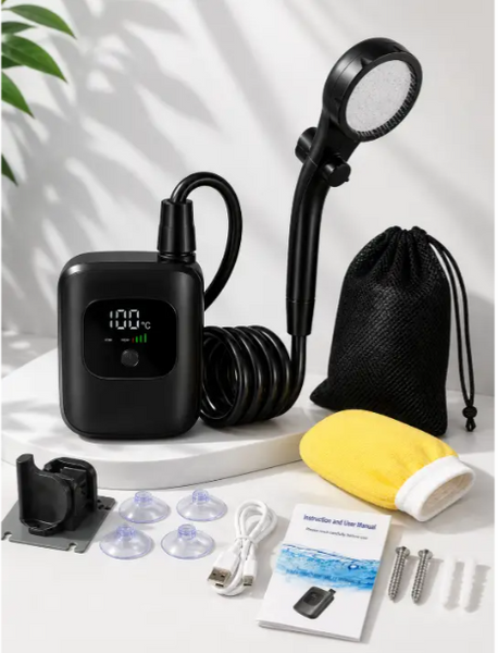 Переносной аккумуляторный душ Electric Outdoor Shower с силиконовым шлангом, 2400 mAh Черный 01166 фото