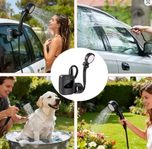 Переносной аккумуляторный душ Electric Outdoor Shower с силиконовым шлангом, 2400 mAh Черный 01166 фото