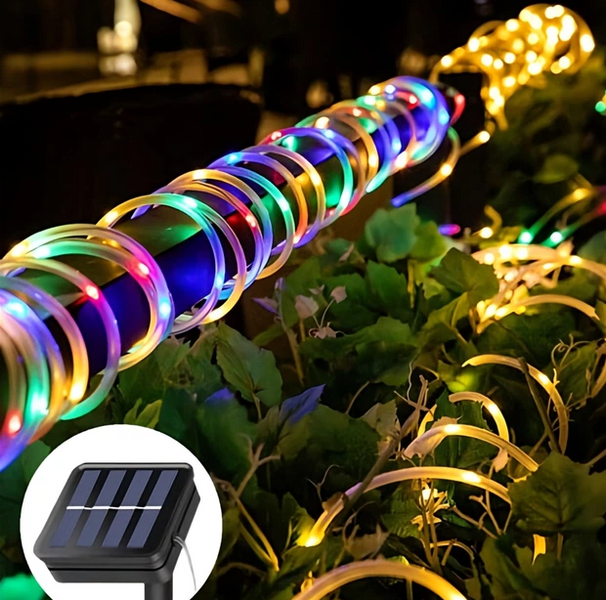 Гирлянда светодиодная "Трубка" 10m 100LED на солнечной батарее, разноцветная 38993 фото