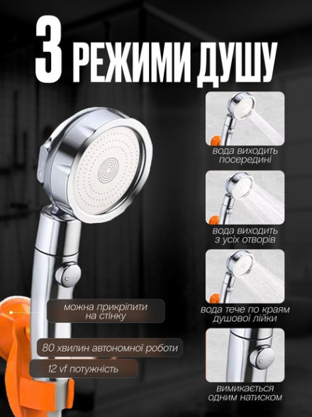 Акумуляторний портативний душ із датчиком температури та дисплеєм SHOWER-7200T 7800 mAh 07186 фото