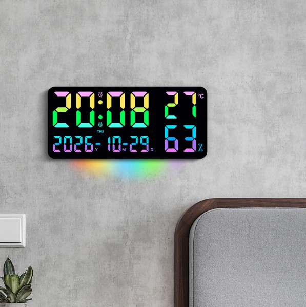 Годинник електронний настільний/настінні GH0750RGB з календарем, будильником, термометром 17853 фото
