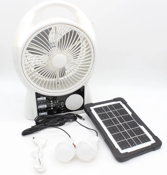 Вентилятор портативний Solar 5-в-1 6 Вт акумулятор 5500 мАч з Bluetooth, LED-підсвіткою, FM-радіо, powerbank, USB Type-C, білий 17199 фото