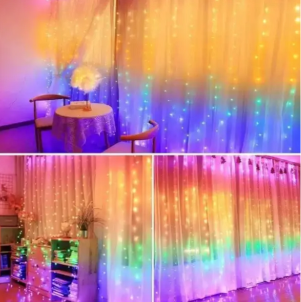 Розумна гірлянда штора USB управління через телефон-пульт APP Bluetooth RGB 200LED 3x2м від павербанка 16901 фото