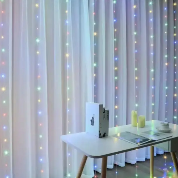 Розумна гірлянда штора USB управління через телефон-пульт APP Bluetooth RGB 200LED 3x2м від павербанка 16901 фото