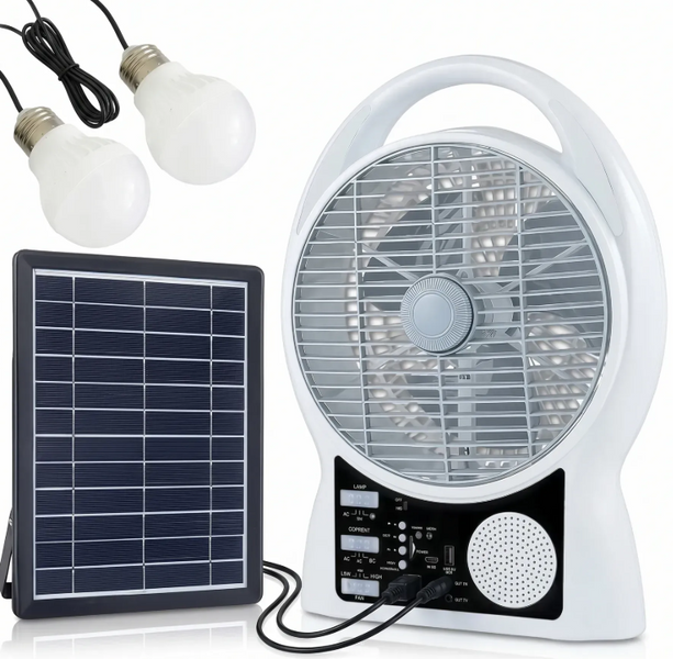 Вентилятор портативний Solar 5-в-1 6 Вт акумулятор 5500 мАч з Bluetooth, LED-підсвіткою, FM-радіо, powerbank, USB Type-C, білий 17199 фото
