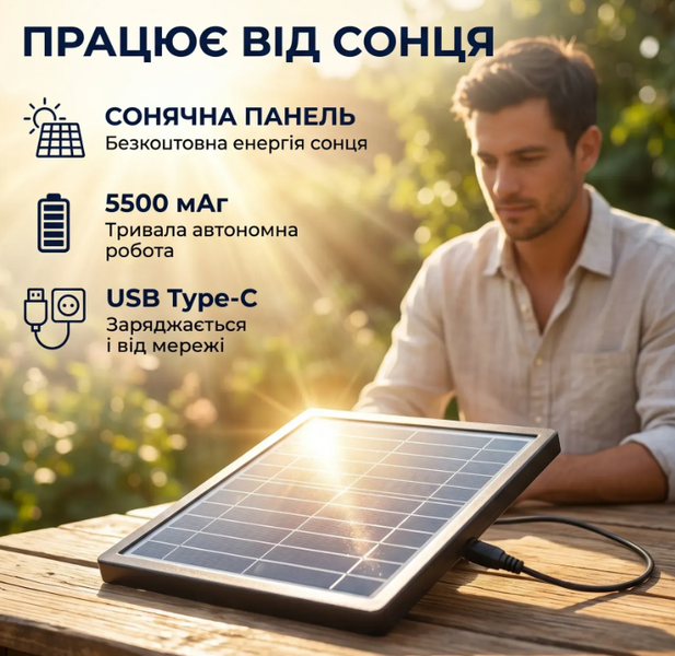 Вентилятор портативний Solar 5-в-1 6 Вт акумулятор 5500 мАч з Bluetooth, LED-підсвіткою, FM-радіо, powerbank, USB Type-C, білий 17199 фото