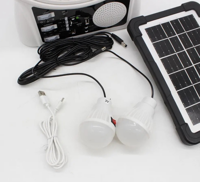 Вентилятор портативний Solar 5-в-1 6 Вт акумулятор 5500 мАч з Bluetooth, LED-підсвіткою, FM-радіо, powerbank, USB Type-C, білий 17199 фото