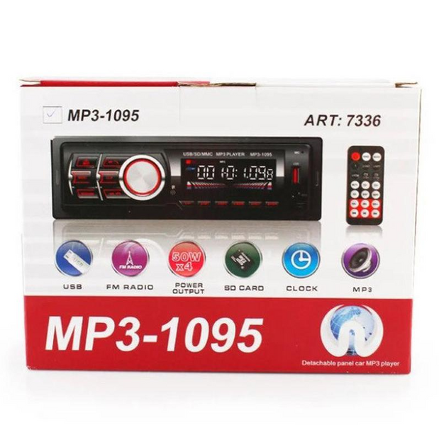 Автомагнітола 50 Вт 1 DIN MP3 1095 BT 7336 з пультом і знімною панеллю/ Магнітола/ Магнітофон у машину 07336 фото