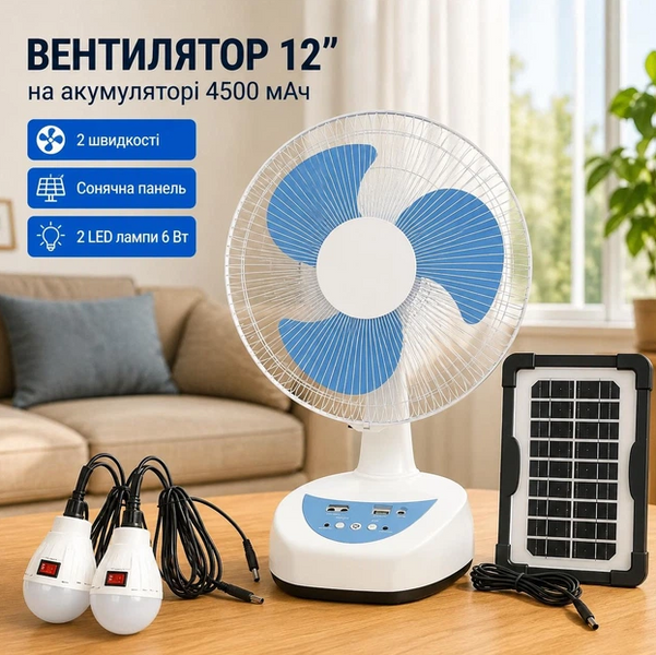 Портативный вентилятор с солнечной панелью и 2 лампами Megatop MG008 / Кемпинговый вентилятор 17197 фото