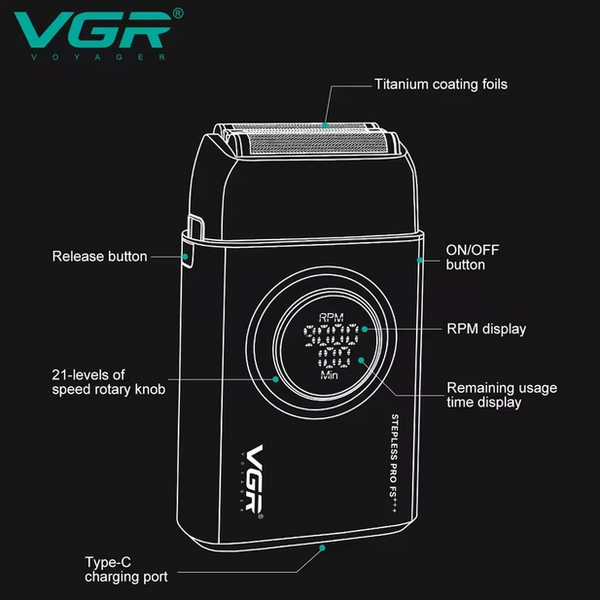 Профессиональная машинка для стрижки VGR V-378 BLACK шейвер, двойное лезвие + триммер, регулировка мощности 44012 фото