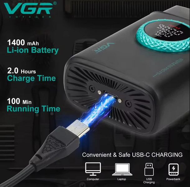 Профессиональная машинка для стрижки VGR V-378 BLACK шейвер, двойное лезвие + триммер, регулировка мощности 44012 фото