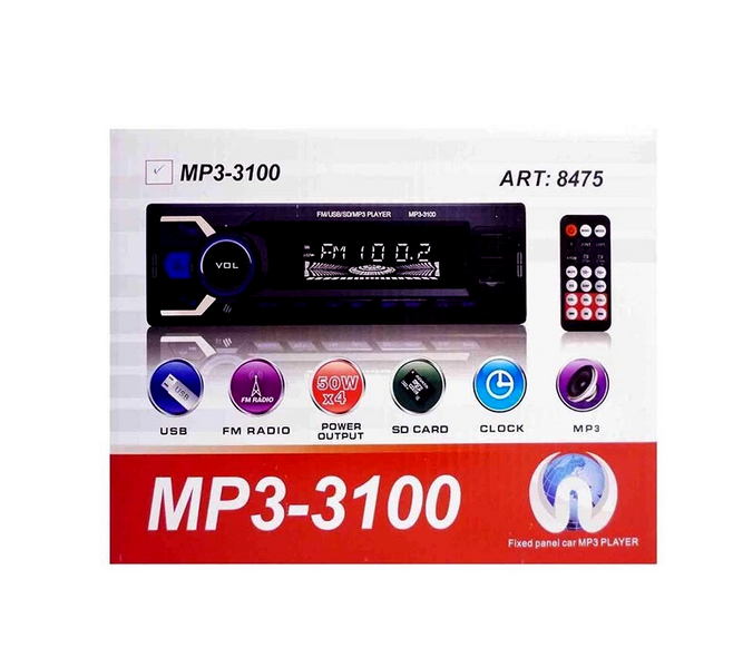 Автомагнітола MP3 3100 Bluetooth 50 Вт 1 DIN з USB та AUX 08473 фото