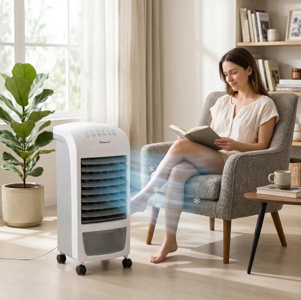 Портативный охладитель воздуха с пультом, контейнером для льда 4л, 60W, Domotec MS-1628 / Портативный кондиционер 10040 фото