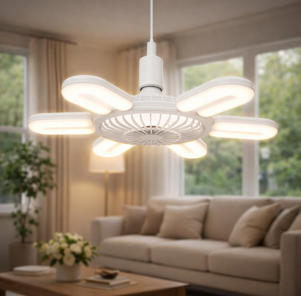 LED лампа з вентилятором AY1033 60W E28 складна стельова з охолодженням пластикова біла 17069 фото