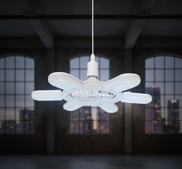 LED лампа з вентилятором AY1033 60W E28 складна стельова з охолодженням пластикова біла 17069 фото