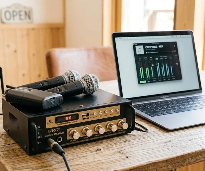 Усилитель звука двухканальный с USB и Bluetooth и пульт ДУ, AMP SN-222 BT/ Автомобильный аудио усилитель 04841 фото