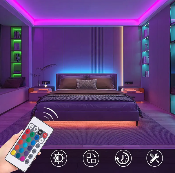 Светодиодная лента SMD 3528 RGB 5м с пультом и блоком питания гирлянда 04210 фото