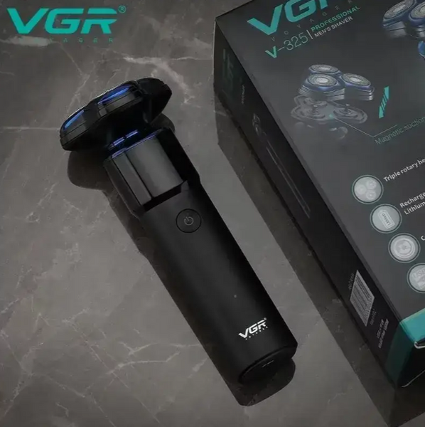 Електробритва VGR V-325 роторна, 3 бритвені головки, IPX6, акумуляторна, сухе та вологе гоління 10883 фото