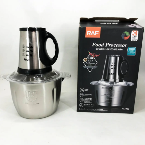 Бытовой измельчитель продуктов для дома RAF R.7032 1000 Вт 3 л, Кухонный измельчитель с 4 ножами 09772 фото