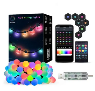 Умная водонепроницаемая уличная светодиодная гирлянда RGB Матовый шарик 10 м APP Bluetooth (USB) + пульт 16899 фото