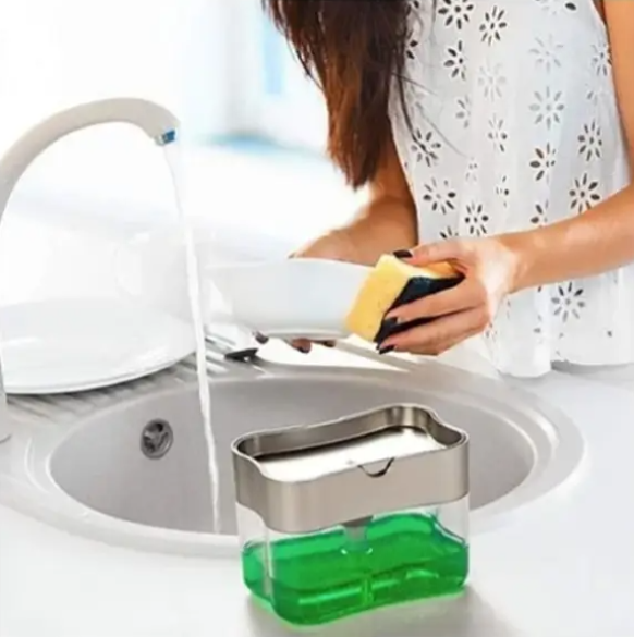 Органайзер для мочалок с мыльницей и дозатором нажимная Soap Pump Sponge Caddy 01150 фото